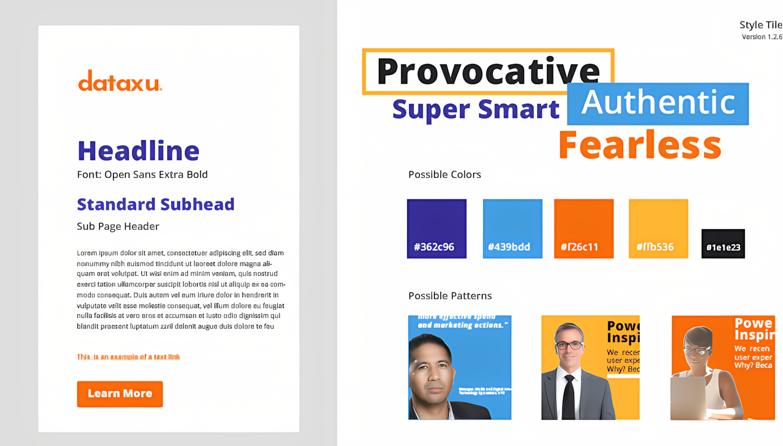 Style tile with layout, colors and text