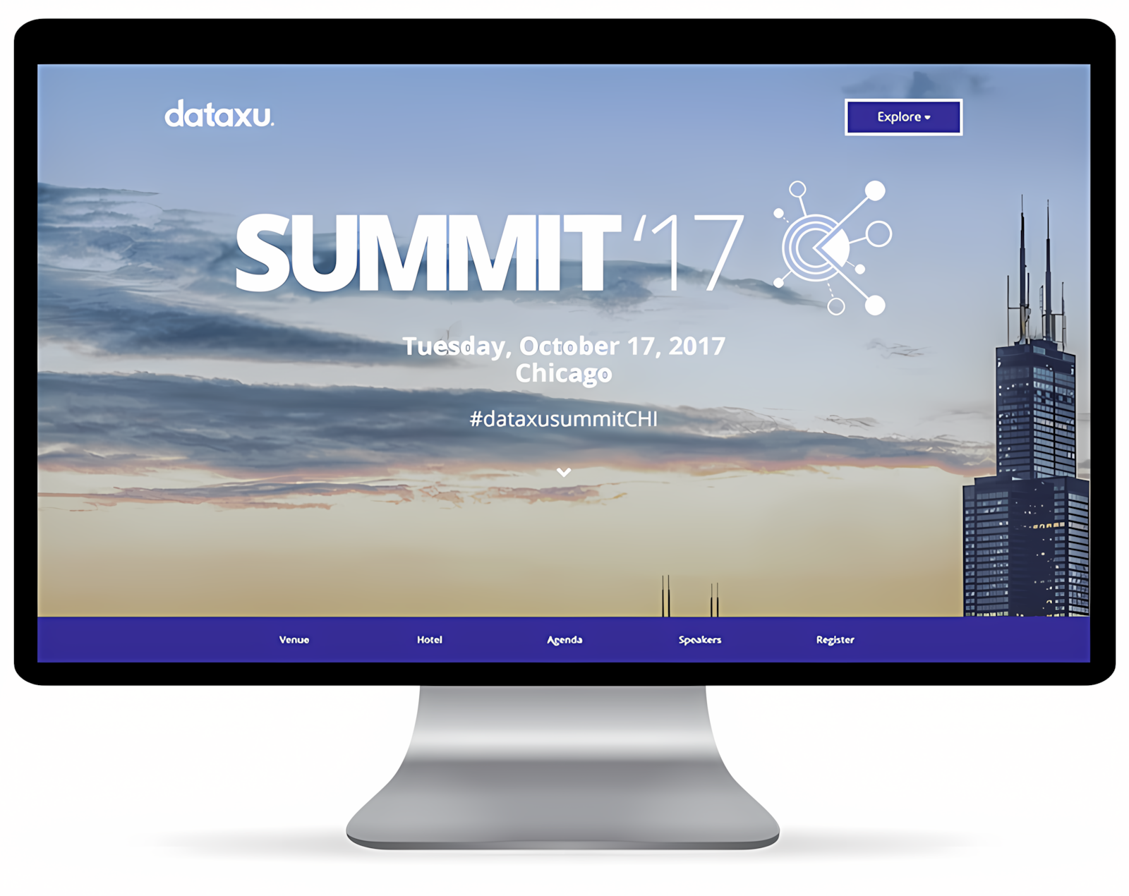 dataxu Summit Chicago microsite homepage featuring the Willis Tower skyline
