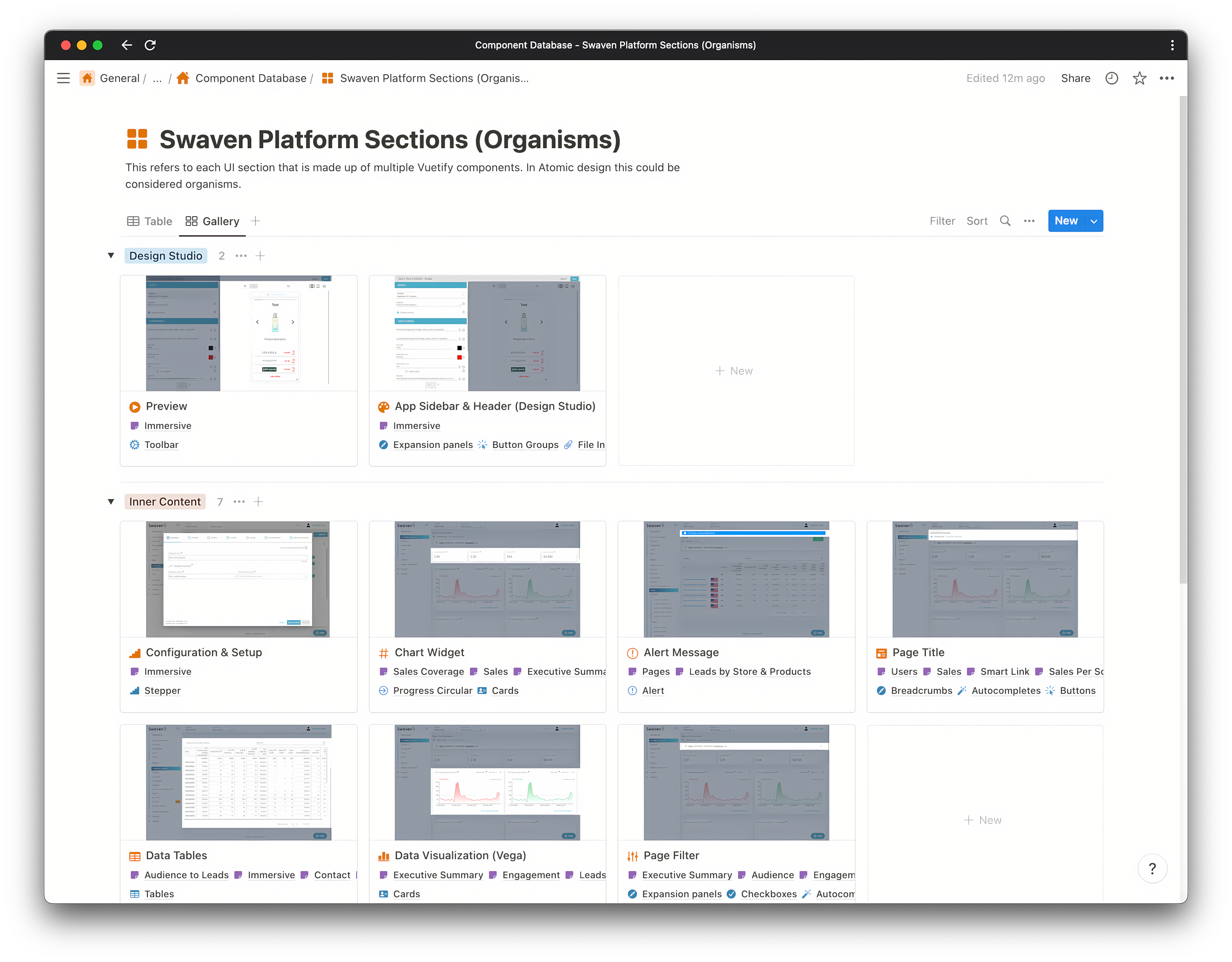 Component patterns organized by complexity and reusability