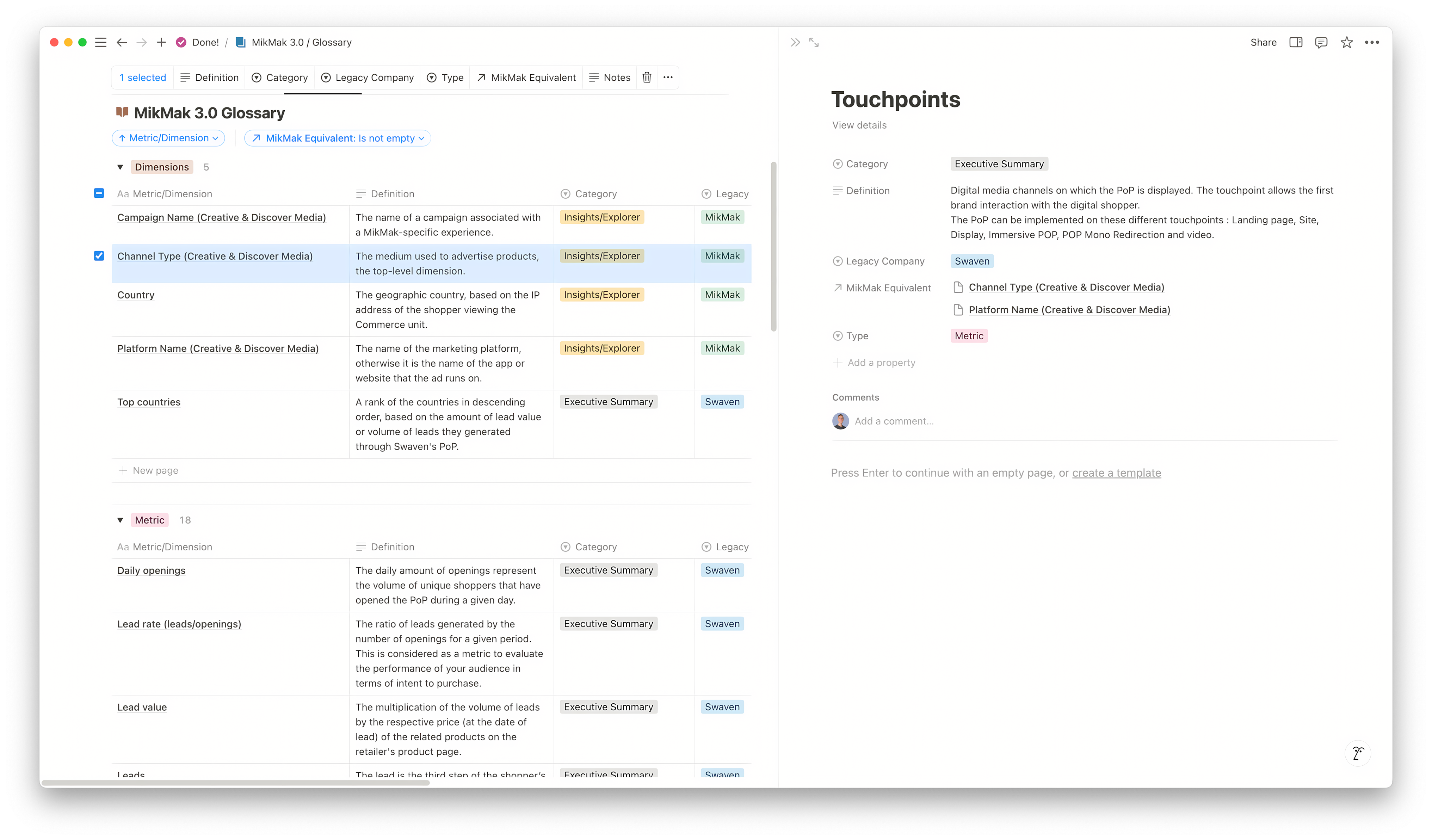 Platform terminology glossary showing standardized naming conventions