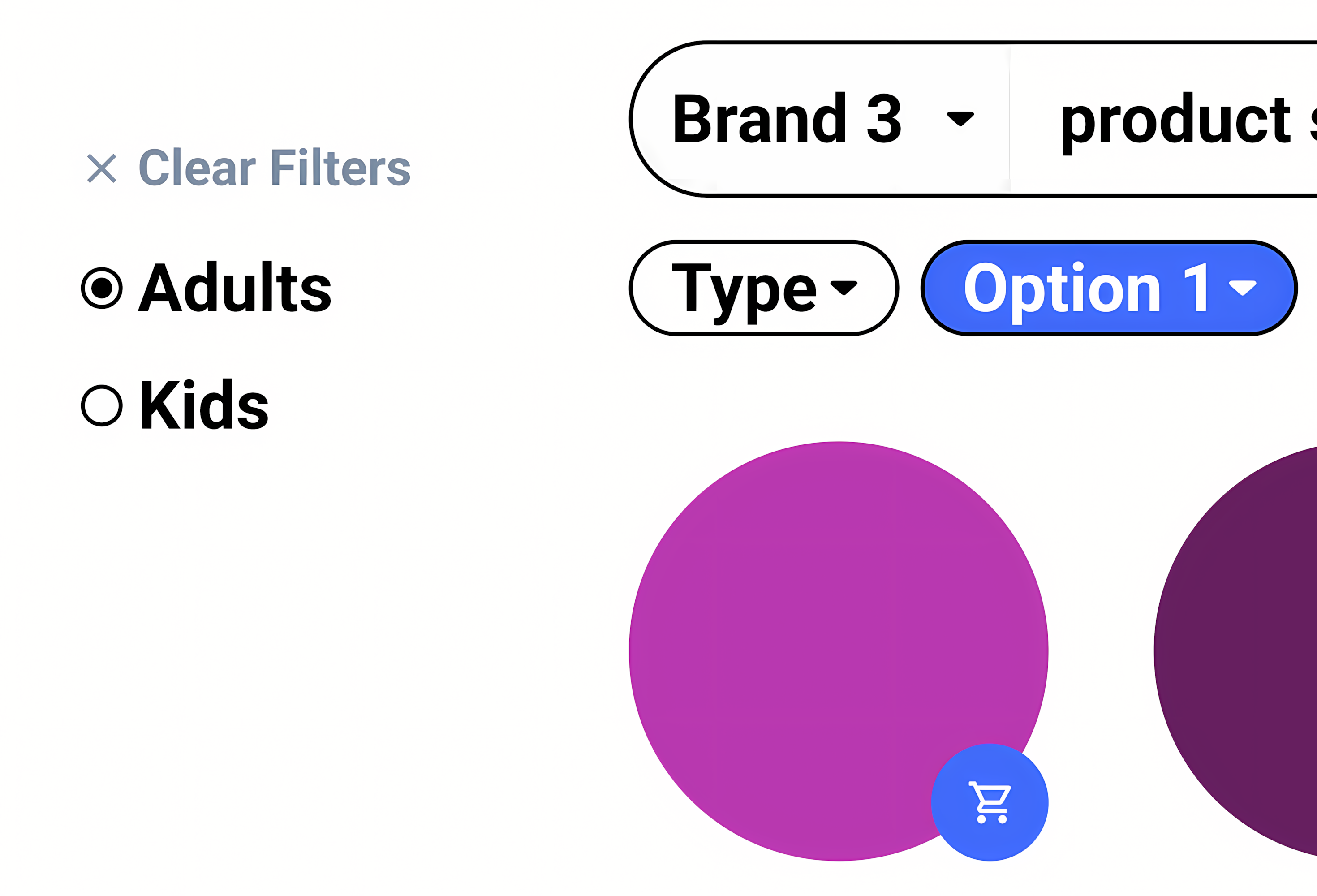 Wireframe showing adults vs kids filter option